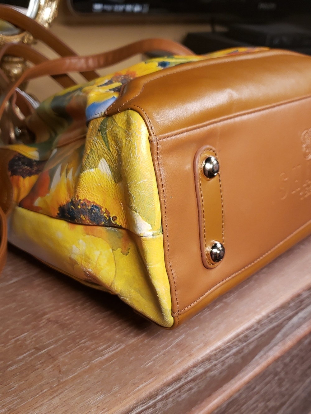 Sharif Sunflower Print Canvas & Leather Crossbody Tote (Retail $260) - Picture 8 of 12